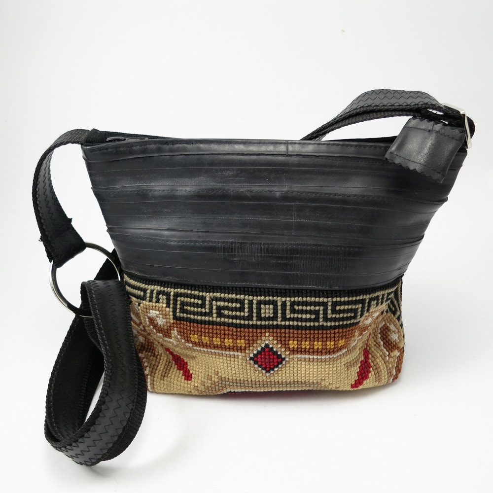 Vintage Embroidery and Recycled Inner Tube Bag