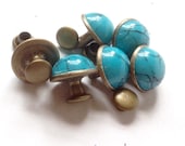 Turquoise  Rivets Antique Brass  Finish 2-parts  Faux -  Free Shipping USA