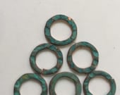 QTY 6 - 14mm Blue/Green PatinaTextured Jumprings - Free Shipping US QTY 6 - 14mm Blue/Green PatinaTextured Jumprings - Free Shipping US