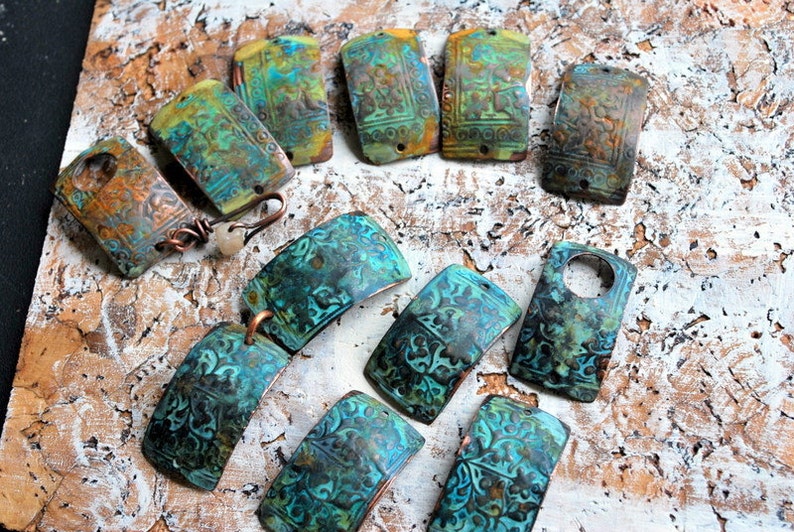 Athena Ancient Patina Copper Charms Rectangles 6 pieces Free Shipping USA image 2