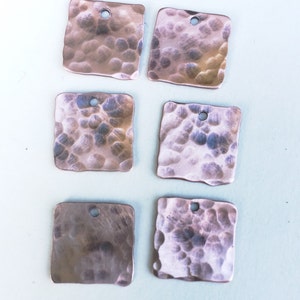 Hammered Mini Squares Copper Charms - 4 pieces - Free Shipping USA