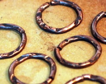 QTY 6  - 14mm Hand forged, Textured Jumprings -  Free Shipping US