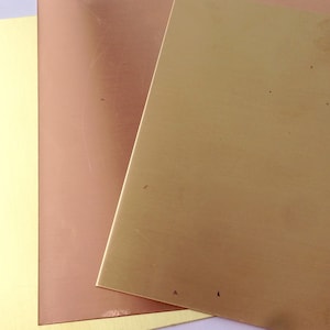 20G, 22G or 24G Copper, Brass or Red Brass Sheet  6" x 6" FREE SHIPPING