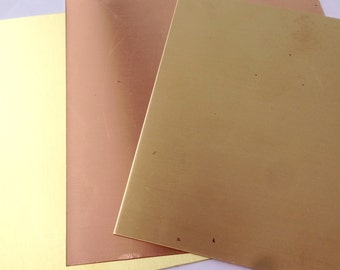 20G, 22G or 24G Copper, Brass or Red Brass Sheet  6" x 6" FREE SHIPPING