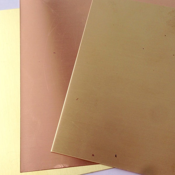 22G Copper or Brass sheet  6" x 6" FREE SHIPPING