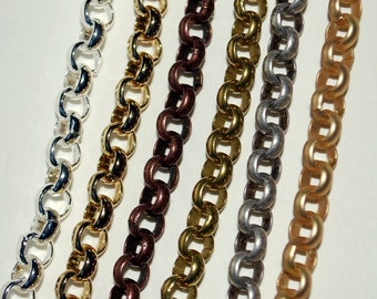 Rolo Chain 7mm 3 Feet Chunky Antique Copper, Silver, Black, Gun Metal and Matte Gold    - FREE SHIPPING USA