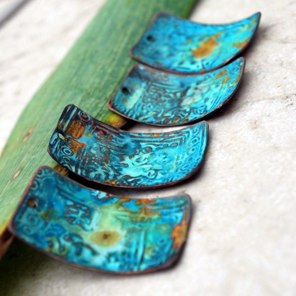 Qty 2 - Athena Ancient Patina Copper Charms  Rectangles - 2 pieces only  - Free Shipping USA