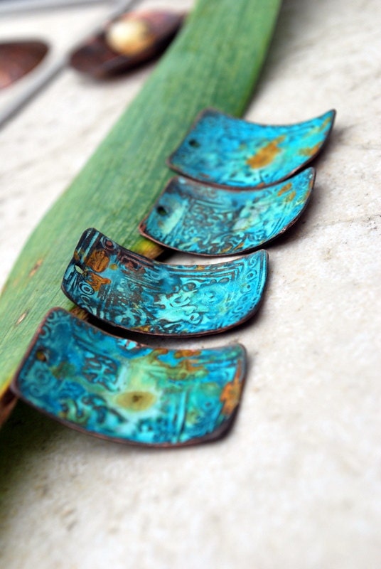 Qty 2 - Athena Ancient Patina Copper Charms  Rectangles - 2 pieces on…
