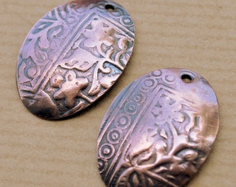 Athena Oval Copper or Brass Textured Charms - Choose your quantity - Free Shipping USA