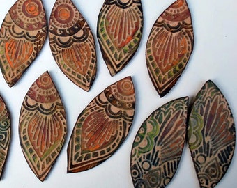 Boho-Lederblätter - Passendes 2er-Set in Olive, Burgundy, Orange ~ 2 "oder 2,5"