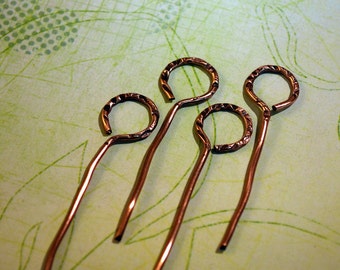 Qty 4 Copper Textured Oversized Eye Pins  -  FREE SHIPPING