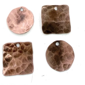 Hammered Mini Squares Copper Charms - 4 pieces - Free Shipping USA