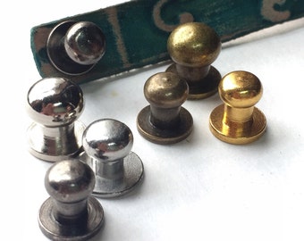 Qty 4 ~ Button Stud and Post Silver or Brass Finish 6mm or 8mm