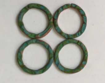 QTY 4  - 20mm Hand forged, Textured Jumprings -  Free Shipping US