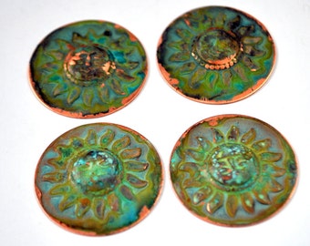 Patina-Rounds  Comes the Sun 1.25" Sun Medallion in Copper Free US Shipping