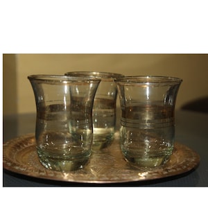 Set of 3 Vintage Moroccan Tea Cups: Hand-Painted Boho Glassware