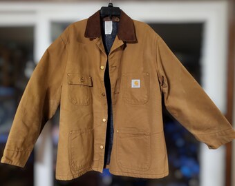 Vintage Carhartt Blanket Lined Chore Barn Coat Jacket Army Green