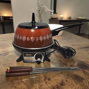 Vintage Oster Electric Fondue Set Thermostatically Controlled Heat- 6 Forks