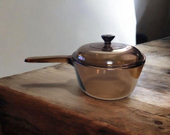 Pyrex Vision Corning Ware 1.5L Amber Glass Saucepan With Lid Kitchen Visionware