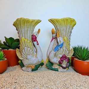 Vintage Swan Goose Ceramic Planter Vase