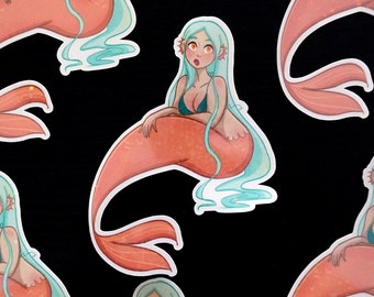 Pouty Mermaid - Holographic Fantasy Art Vinyl Sticker