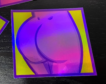 A Butt - Purple Variant | Holographic Waterproof Pop Art Vinyl Sticker | Fun & Cheeky