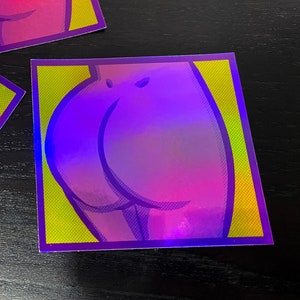 A Butt - Purple Variant | Holographic Waterproof Pop Art Vinyl Sticker | Fun & Cheeky