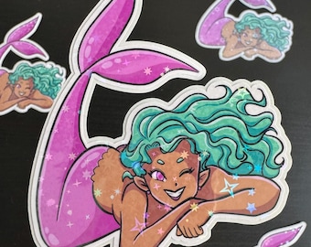 Sparkle Holo Vinyl Sticker - Pink and Teal Mermaid