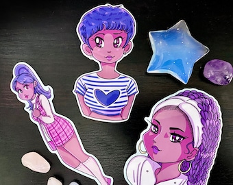 90s Anime Kawaii Black Girls | Glossy Vinyl Stickers | Pink Aesthetic Stickers