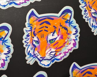 Glam Tiger Pop Art Vinyl Sticker – 3x3in Fun Design