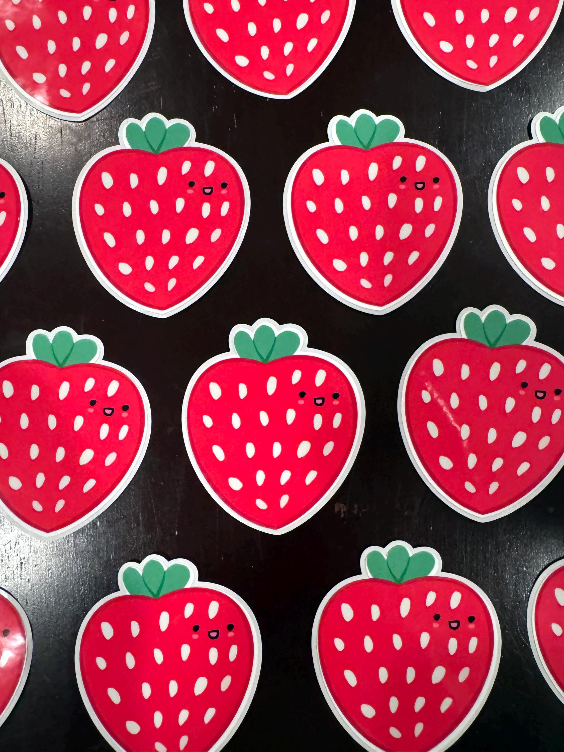 Kawaii Strawberry Vinyl Sticker – Water-resistant Decal - Etsy