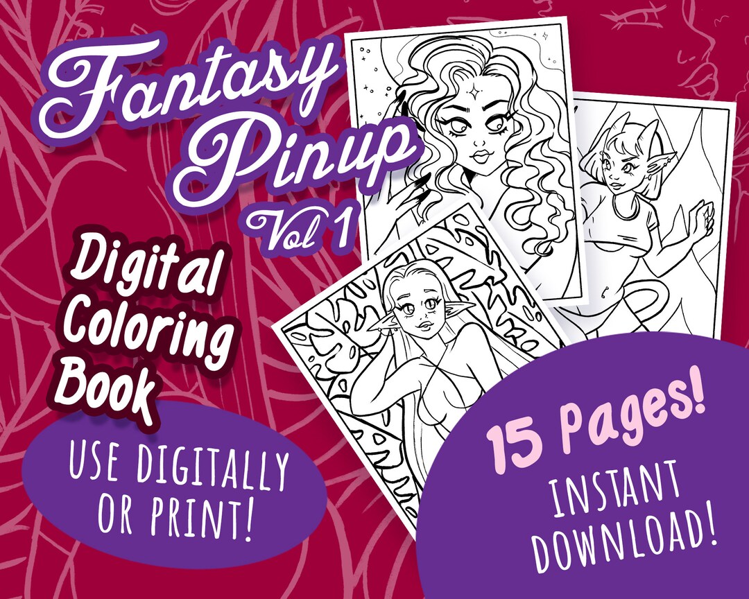 Fantasy Women Pinup Digital Coloring Book Vol 1 - Etsy