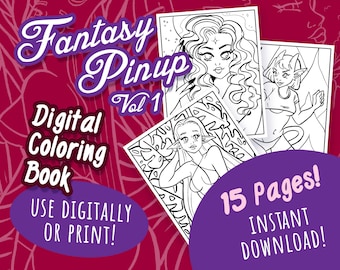 Fantasy Women Pinup Digital Coloring Book Vol 1 | Handdrawn | NO AI