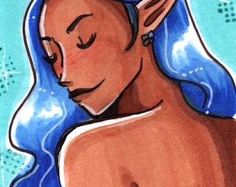 Fancy Elf Portrait | Fantasy Anime Art | ACEO Art Drawing Card