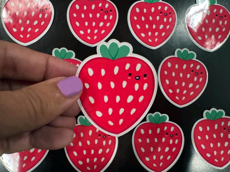 Kawaii Strawberry Vinyl Sticker – Water-resistant Decal - Etsy