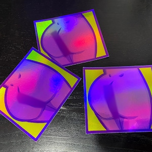 A Butt - Purple Variant | Holographic Waterproof Pop Art Vinyl Sticker | Fun & Cheeky
