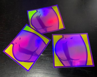 A Butt - Purple Variant | Holographic Waterproof Pop Art Vinyl Sticker | Fun & Cheeky