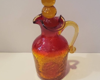 Vintage Amberina Crackle Glass Cruet Vase with 2-Ball Stopper