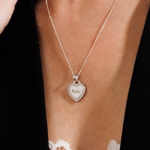 925 Silver Rhinestone Heart Necklace, Personalize Name Silver Heart Pendant, Customize Heart Charm, Engraved Pendant