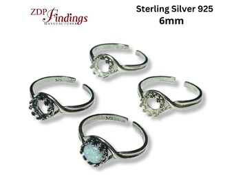 2pcs x 6mm Adjustable Round Ring Base Sterling silver 925, Choose your finish (9763SVAR)