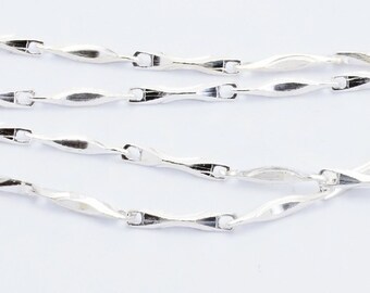 2 Meters Sterling Silver 925 Ingot style Long and Short links Bulk Chain (542552)