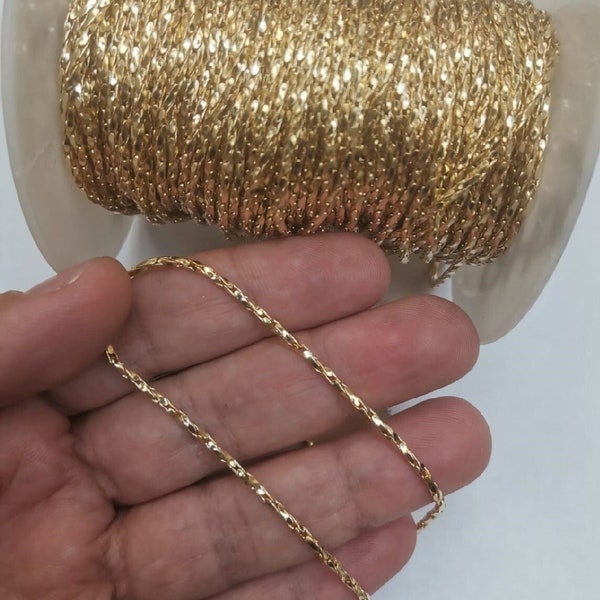 2mm Twisted Thin Chain, 2 Micron Gold Plated - 1 Meter (571403)