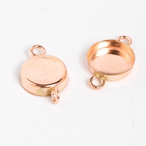 4pcs x Round 10mm Rose Gold Filled Bezel Cup with 2 Connectors Jewelry Findings