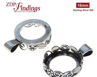 ZDP Findings MANUFACTURER - 2pcs x Round 16mm Bezel Cups Setting Antique (Oxidized) Sterling Silver 925 (8430)