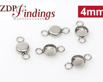 20pcs x Round 4mm Bezel Cups Connector with 2 Loops Sterling Silver 925 (RD44) ZDP Findings Manufacturer