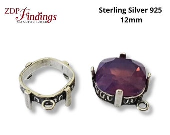 2pcs x Quality Cast 12mm Antique 925 Sterling Silver Bezel Cups Setting, Perfect for European 4470 crystals DIY (9324) by ZDP MANUFACTURER