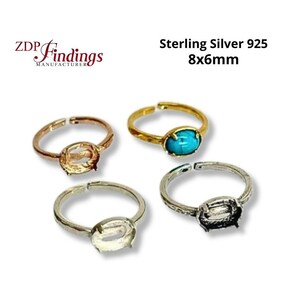2pcs x Sterling Silver 925 8x6mm Adjustable Ring Bezel Settings fit Swarovski crystal, Choose Your Finish (10917SHV)