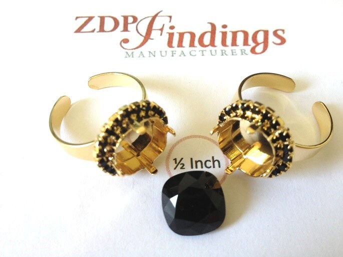 12mm Shiny Gold Plated Adjustable Square Ring Base for Setting W