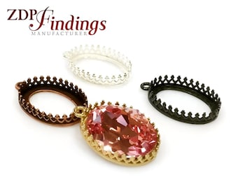 6pcs x Oval 18x13mm Crown Bezel Setting Pendant Fit Swarovski 4120 Crystal or Cabochon Gemstone, Choose Your Finish (8161V) by ZDP Findings
