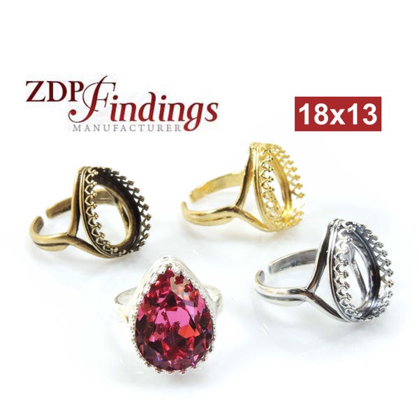 2pcs x Pear Shape 18x13mm Quality Cast Bezel Ring Setting Fit Swarovski 4320, Choose Your Finish (10240VAR)by ZDP Findings MANUFACTURER